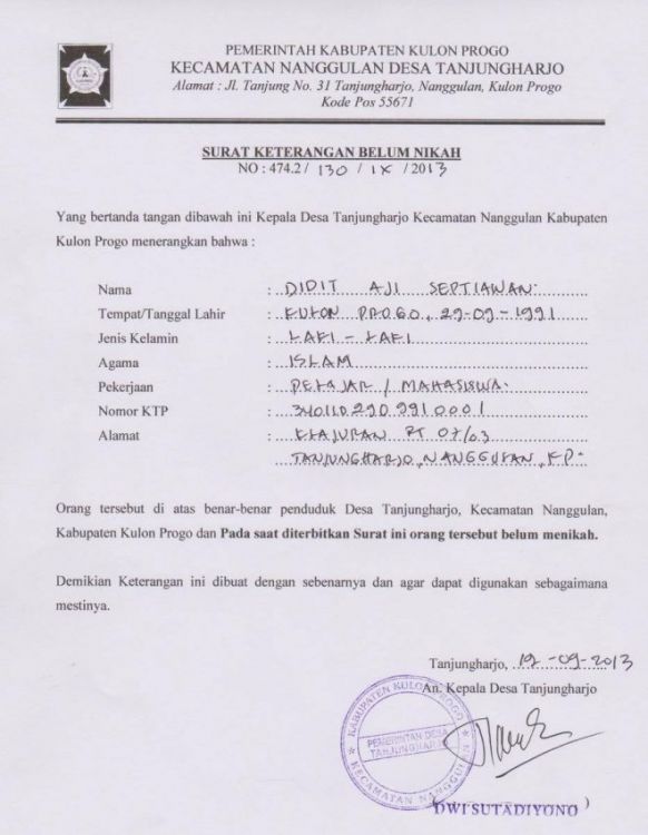 Surat Keterangan Belum Menikah